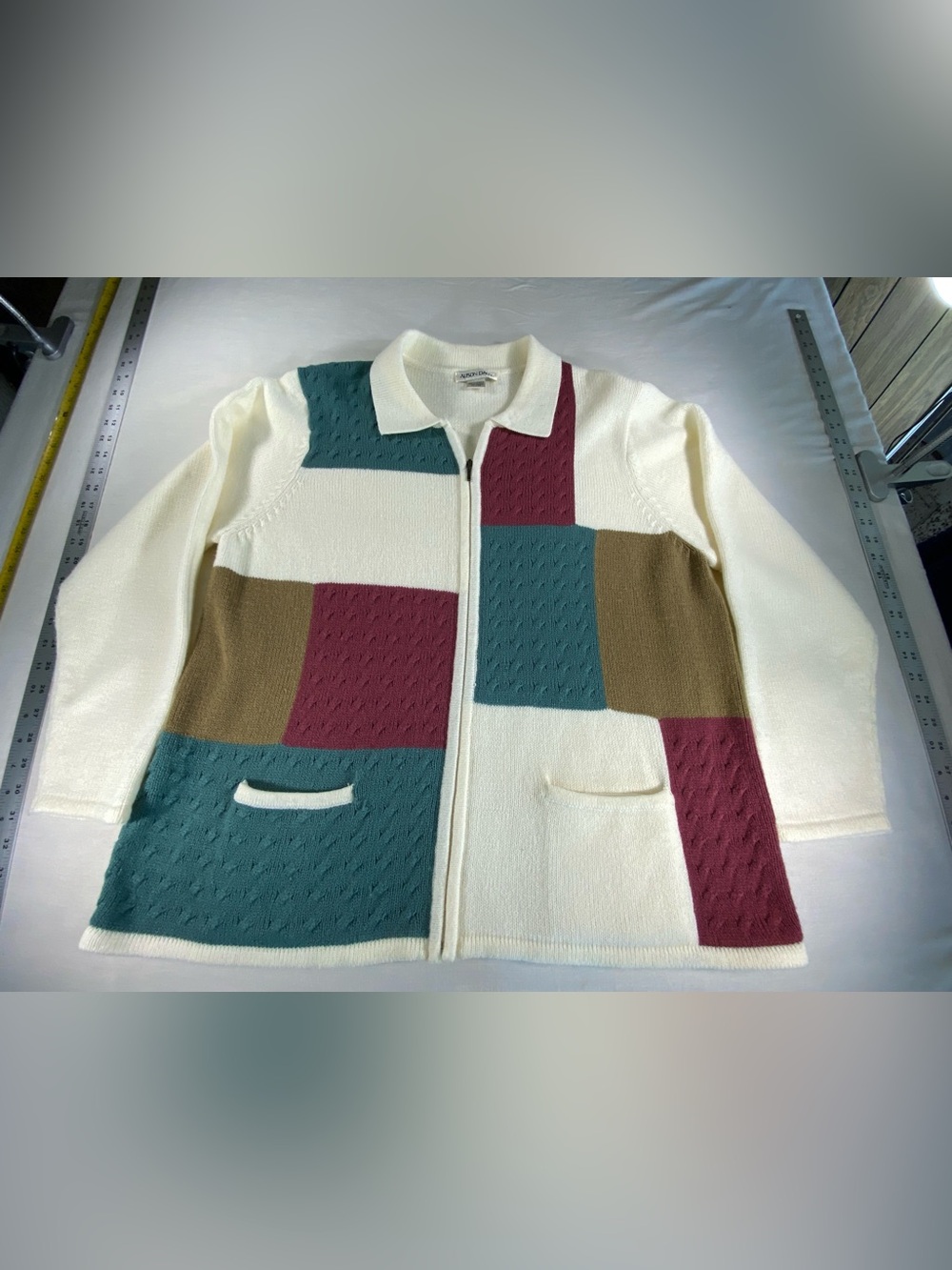 Vintage Allison Daley XL Patchwork Sweater Jacket Cardigan